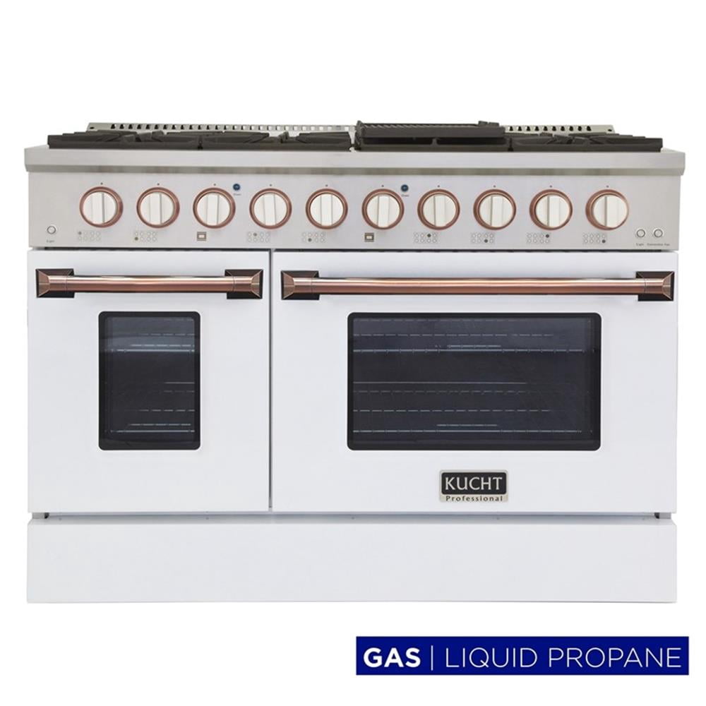 Pemberly Row 48" Stainless Steel Propane Gas Range in Silver/Rose Gold