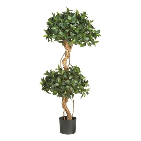 Pemberly Row 48" Sweet Bay Double Ball Topiary Silk Tree in Green/Black