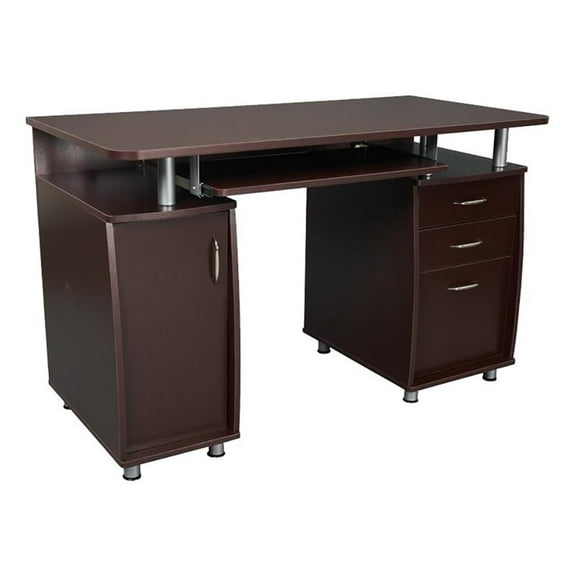 Pemberly Row 48" Transitional Wood Super Storage Computer Desk in Chocolate