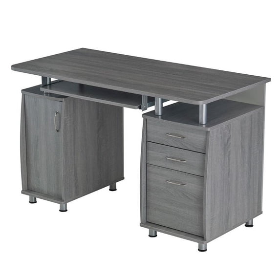 Pemberly Row 48"W Wood Computer Desk with Storage in Gray