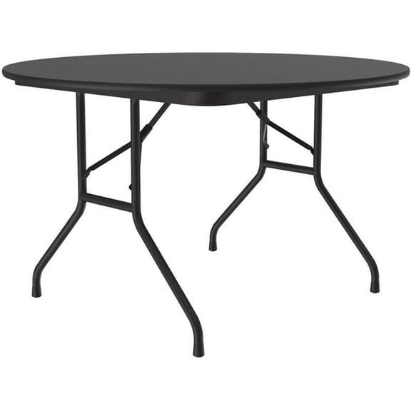 Pemberly Row 48"W x 48"D Melamine Top Folding Table in Black Granite