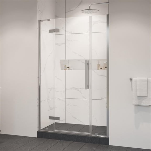 Pemberly Row 48"W x 72"H Frameless Pivot Shower Door in Satin Nickel