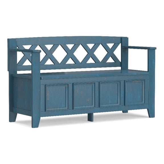 Pemberly Row 48" Wide Solid Wood Entryway Storage Bench in Coastal Blue