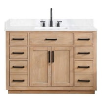 Pemberly Row 48" Wood Vanity in Light Brown with Composite Stone Top no Mirror