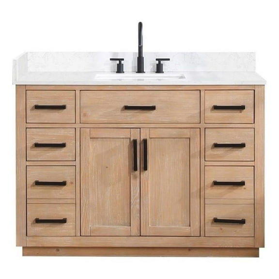 Pemberly Row 48" Wood Vanity in Light Brown with Composite Stone Top no Mirror