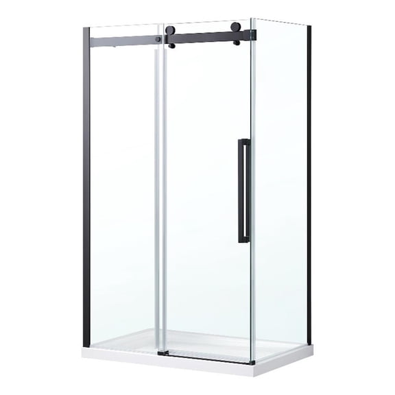 Pemberly Row 48" x 78.75" Soft-Close Sliding Shower Door in Matte Black