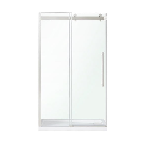 Pemberly Row 48" x 78.75" Soft-Close Sliding Shower Door in Satin Nickel