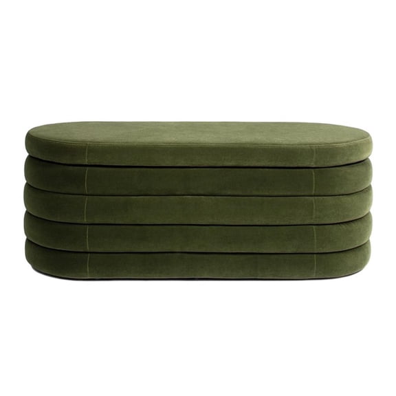 Pemberly Row 49" Upholstered Oval Storage Bench in Olive Green Velvet