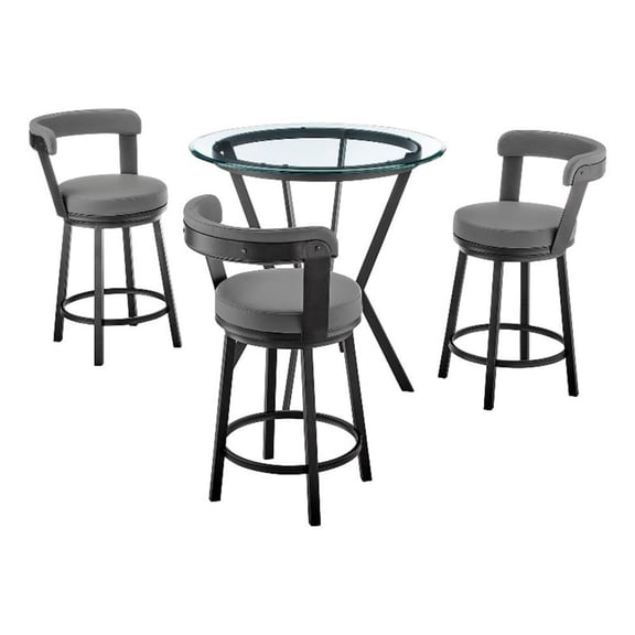 Pemberly Row 4PC Modern Metal/Faux Leather Dining Set in Gray/Black