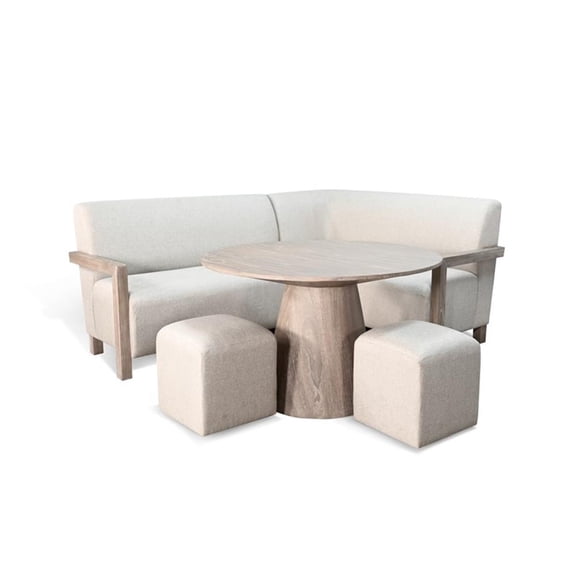 Pemberly Row 4Pc Upholstered Breakfast Nook Set w/ Pedestal Table & Corner Bench