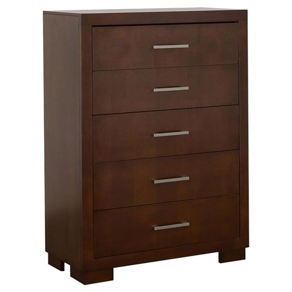 Pemberly Row 5 Drawer Bedroom Chest with Bar Pulls in Cappuccino