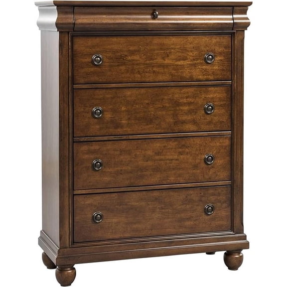 Pemberly Row 5 Drawer Chest with Louis Philippe Styling in Rustic Cherry