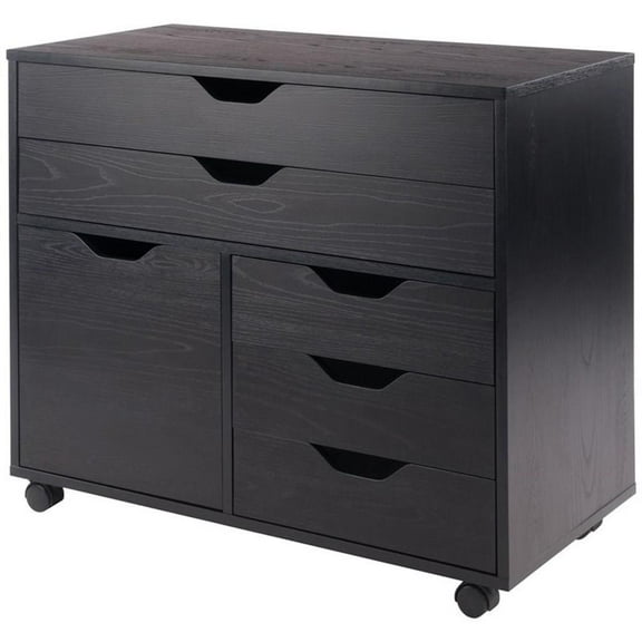 Pemberly Row 5-Drawer Contemporary Wood Mobile Storage Cabinet in Black