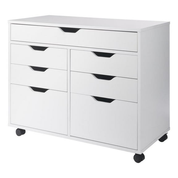 Pemberly Row 5-Drawer Engineered Wood Mobile Storage Cabinet in Crisp White