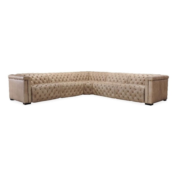 Pemberly Row 5-PC Sectional with PWR Recline & PWR Headrest in Beige Leather