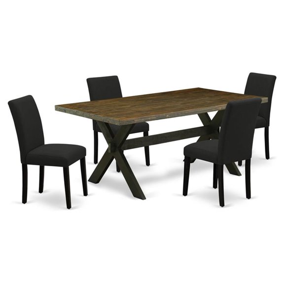 Pemberly Row 5-Pc Wood Dinette Set in Distressed Jacobean & Black