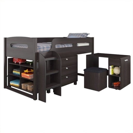 Pemberly Row 5-Piece All-in-One Single Twin Loft Bed in Rich Espresso