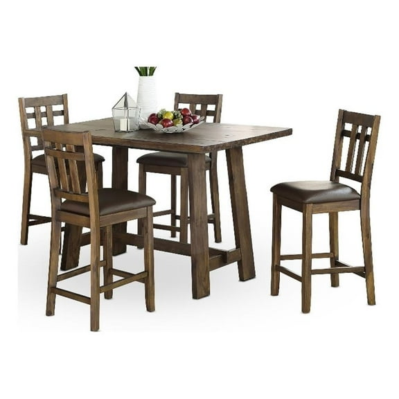 Pemberly Row 5-Piece Chocolate Mango Wood Counter Height Dining Set
