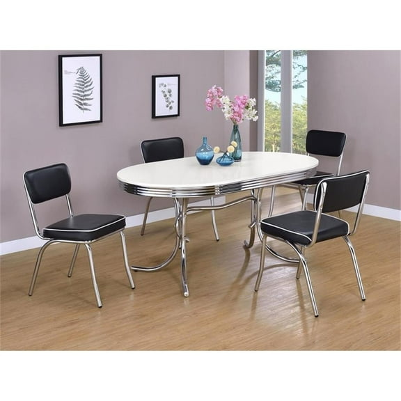 Pemberly Row 5-Piece Contemporary Metal Oval Dining Set in Chrome and Black