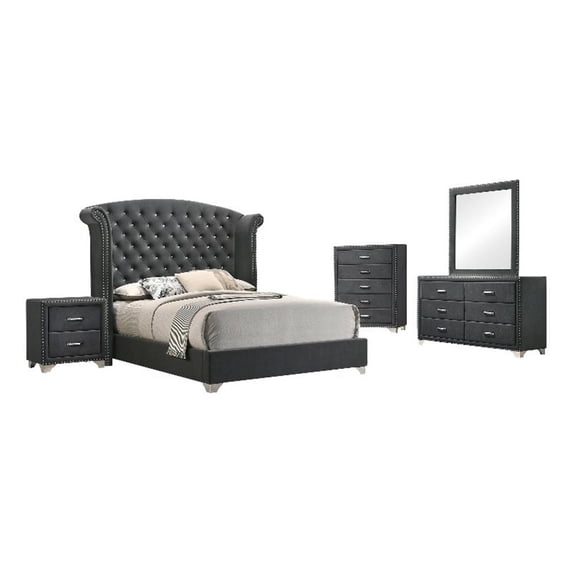 Pemberly Row 5-Piece Contemporary Velvet Queen Bedroom Set in Gray
