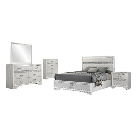 Pemberly Row 5-Piece Contemporary Wood Queen Bedroom Set in White