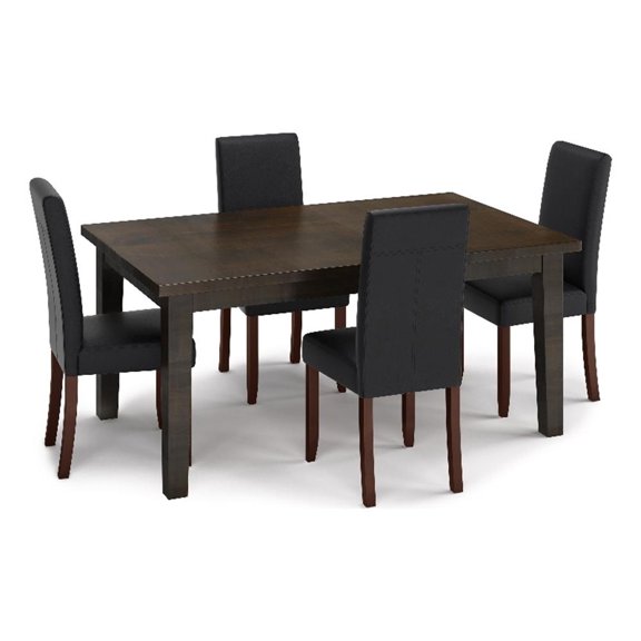 Pemberly Row 5-Piece Dining Set in Black Faux Leather and Java Brown