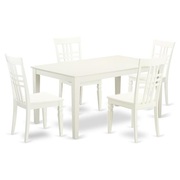 Pemberly Row 5-Piece Dining Set in Linen White with Cross-Hatch Chair Backs