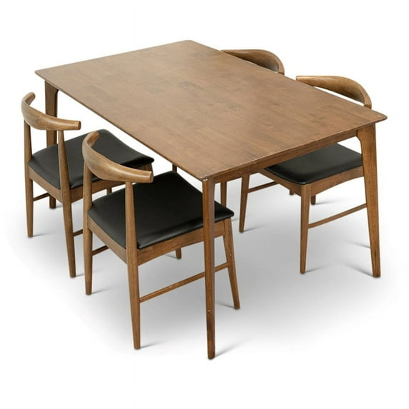 Pemberly Row 5-Piece Dining Set w/ 4 Faux Leather Dining Chairs in Black