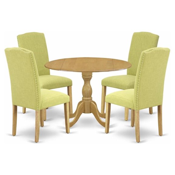 Pemberly Row 5-Piece Dining Set with Round Drop-Leaf Table in Oak Limelight