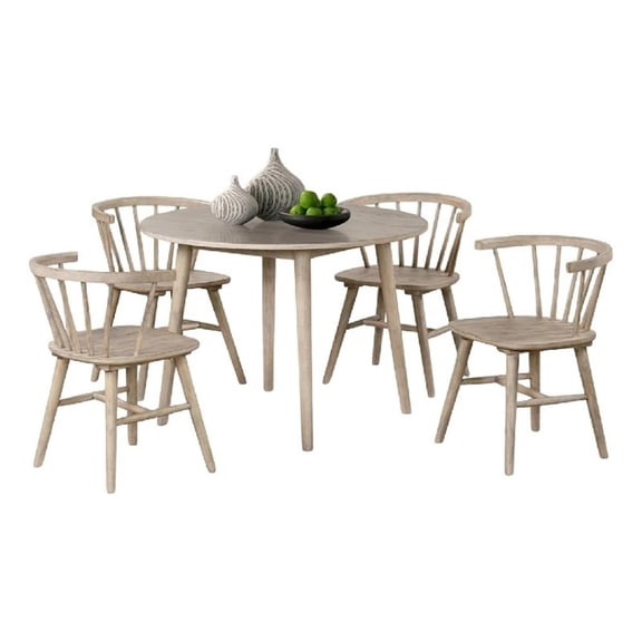 Pemberly Row 5 Piece Dining Set with Windsor Chairs in Natural Oak Brown