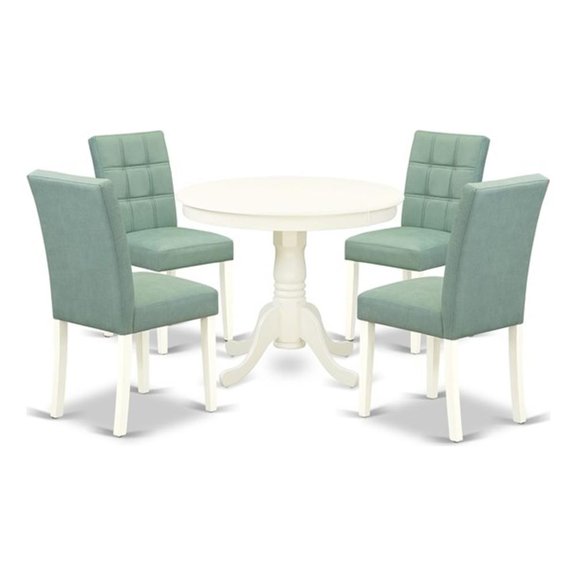 Pemberly Row 5-Piece Dining Table Set Rubberwood Faux Leather Willow Green