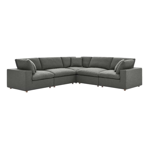 Pemberly Row 5 Piece Down Filled Overstuffed Sectional Sofa Set in Gray