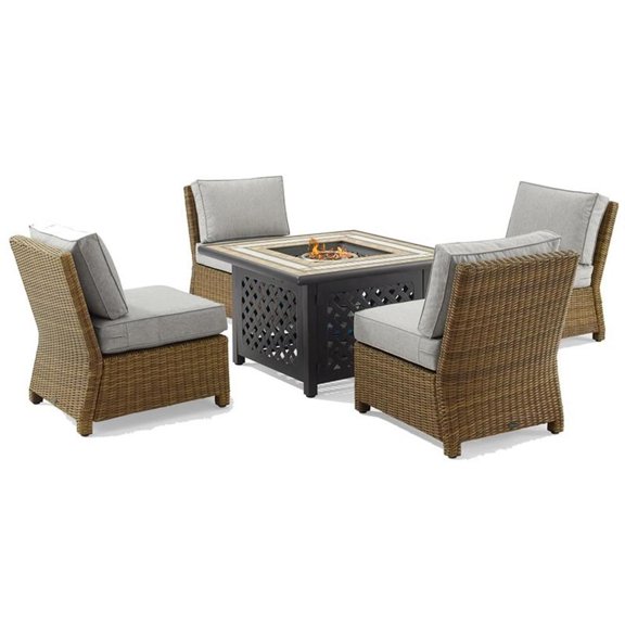 Pemberly Row 5-Piece Fabric Outdoor Conversation Set in Gray/Brown