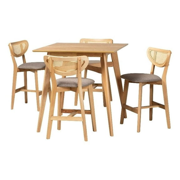 Pemberly Row 5-Piece Fabric & Wood Pub Set in Gray/Natural Oak