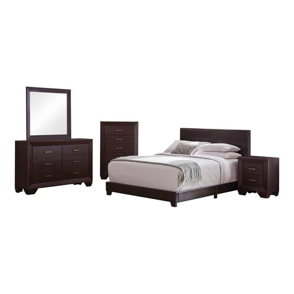 Pemberly Row 5-Piece Full Leatherette Bedroom Set in Dark Cocoa