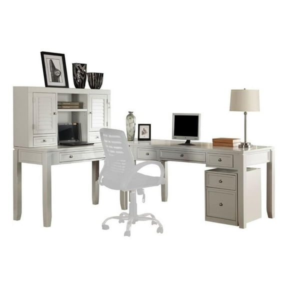 Pemberly Row 5 Piece L-Shape Desk with Lateral File and Hutch