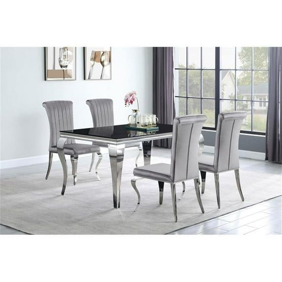 Pemberly Row 5-Piece Metal Rectangular Dining Set in Gray and Chrome