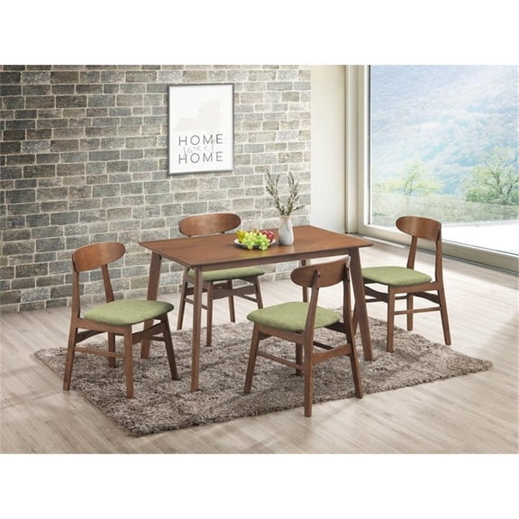 Pemberly Row 5-Piece Mid-Century Modern Wood Dining Set in Green
