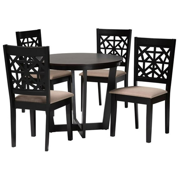 Pemberly Row 5-Piece Modern Fabric/Wood Dining Set in Beige/Dark Brown