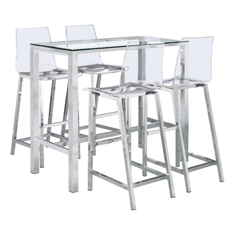Clear Glass and Chrome Rectangular Pub Table with 4 Chairs