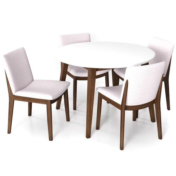 Pemberly Row 5-Piece Modern Round Dining Set w/ 4 Fabric DiningChairs in Beige