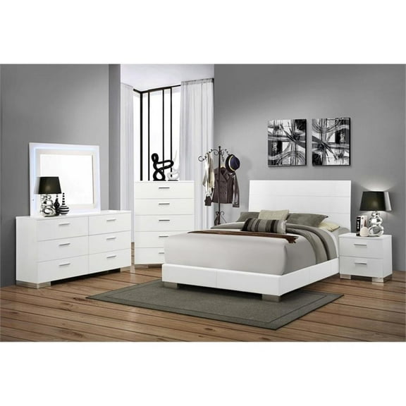 Pemberly Row 5-Piece Modern Wood Queen Bedroom Set in Glossy White