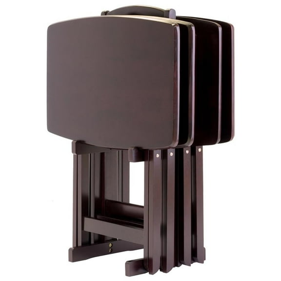Pemberly Row 5-Piece Oversized Solid Wood Snack Table Set in Espresso