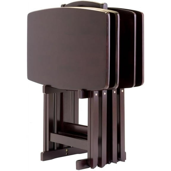 Pemberly Row 5-Piece Oversized Solid Wood Snack Table Set in Espresso