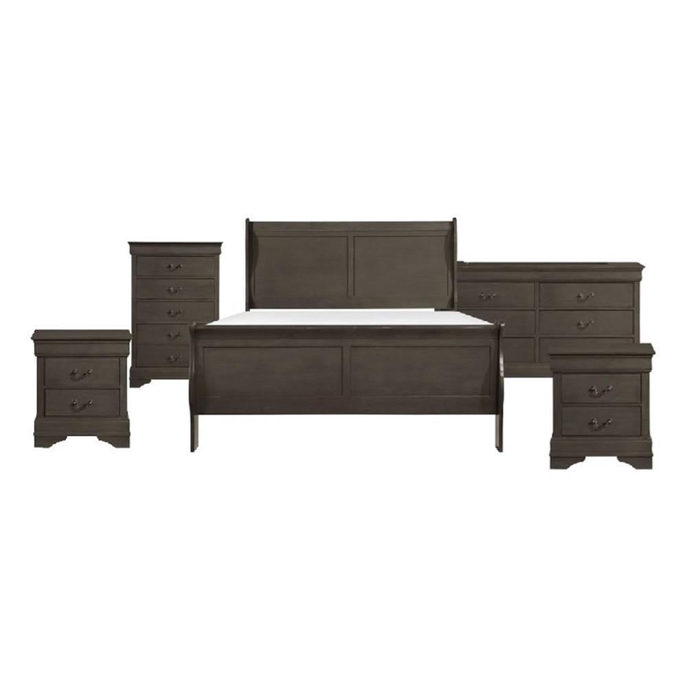 Pemberly Row 5 Piece Queen Panel Bed Set with Dresser and Chest in Gray