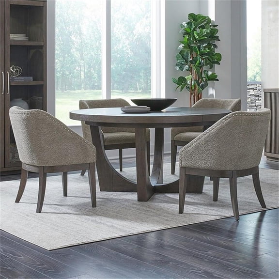 Pemberly Row 5 Piece Pedestal Table Dining Room Set in Brown