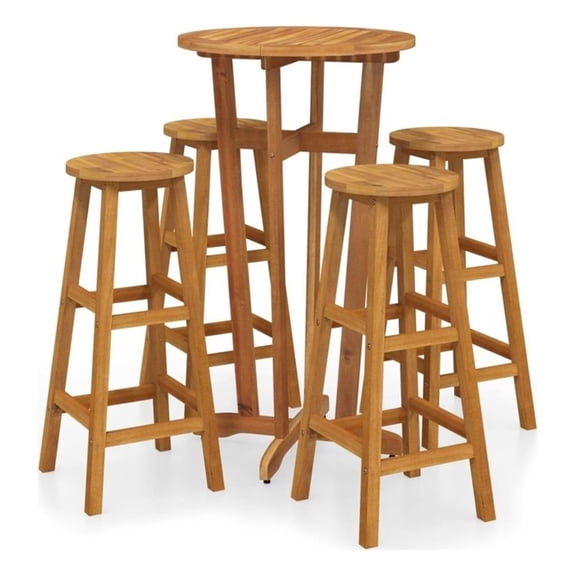 Pemberly Row 5 Piece Solid Acacia Wood Medium Bar Set in Natural