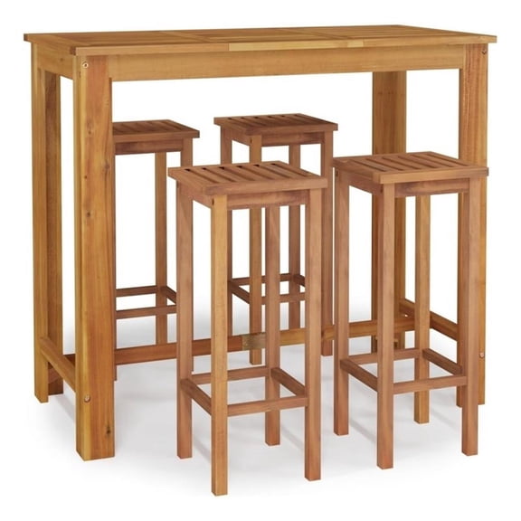 Pemberly Row 5 Piece Solid Acacia Wood Standard Bar Set in Natural