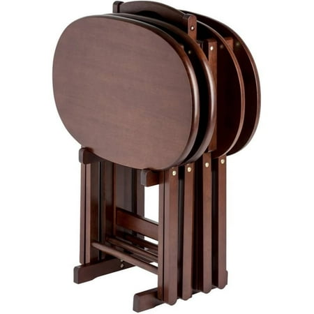 Pemberley Row Solid Wood Cappuccino Snack Table Set Oval Storage Stand 25.51"H Unassembled