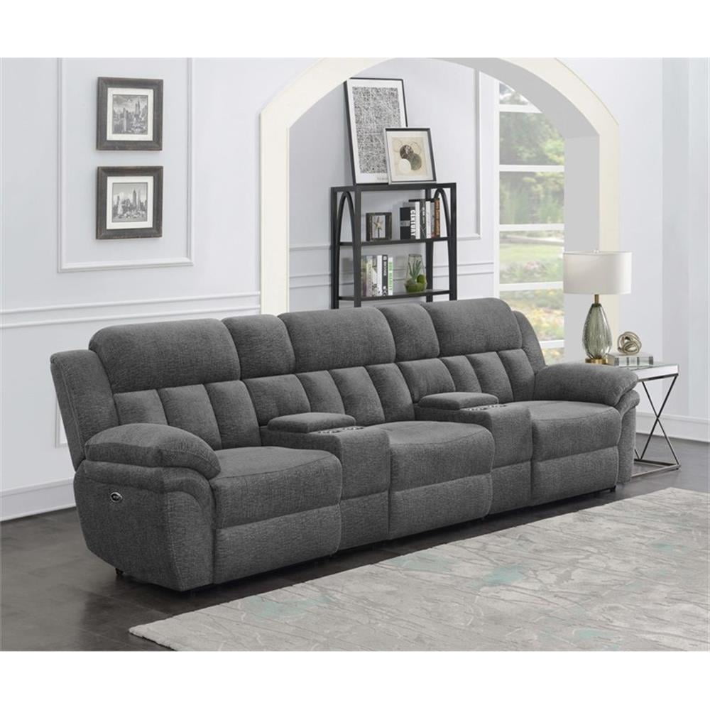 Charcoal Fabric 5-Piece Power Reclining Theater Seating with Pillow-top Arms